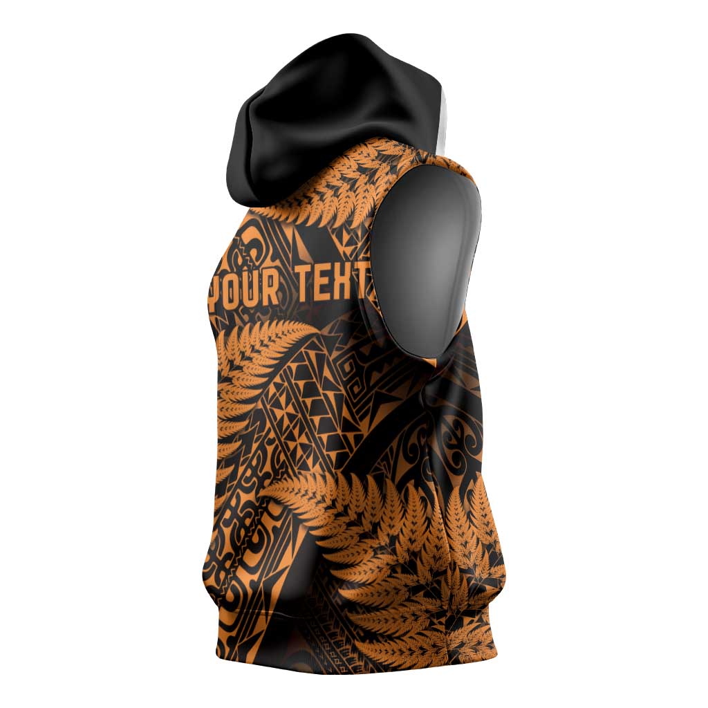 New Zealand Rugby Pacific Personalised Sleeveless Hoodie All Gold Maori Pasifika Fern Pattern - Polynesian Pride