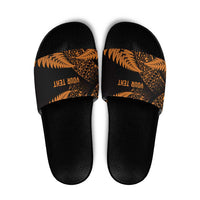 New Zealand Rugby Pacific Personalised Slide Sandals All Gold Maori Pasifika Fern Pattern - Polynesian Pride