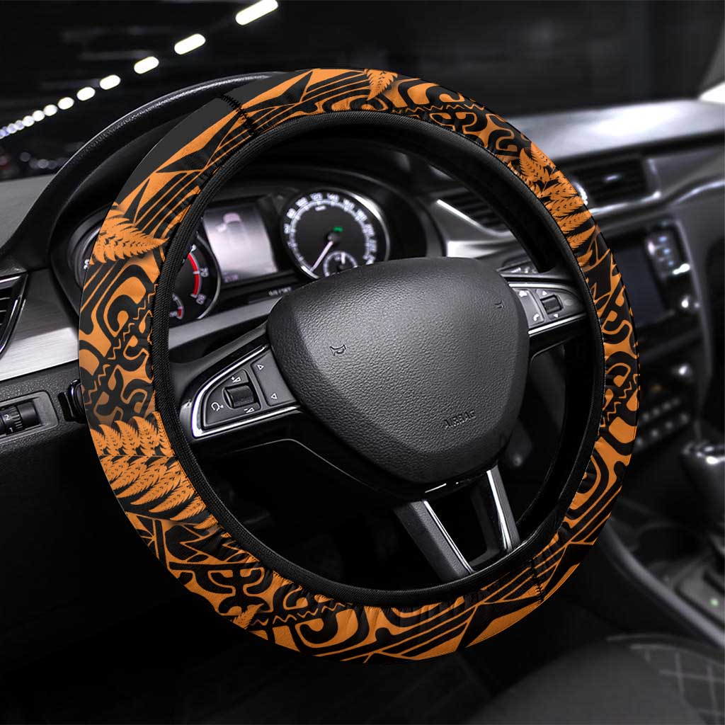 New Zealand Rugby Pacific Steering Wheel Cover All Gold Maori Pasifika Fern Pattern