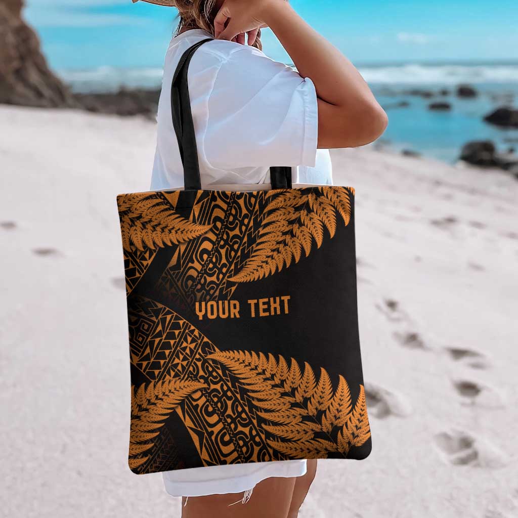New Zealand Rugby Pacific Personalised Tote Bag All Gold Maori Pasifika Fern Pattern - Polynesian Pride