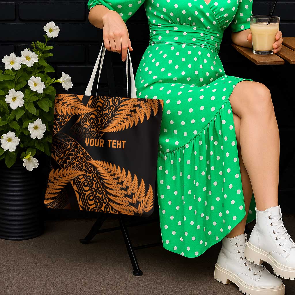 New Zealand Rugby Pacific Personalised Tote Bag All Gold Maori Pasifika Fern Pattern - Polynesian Pride