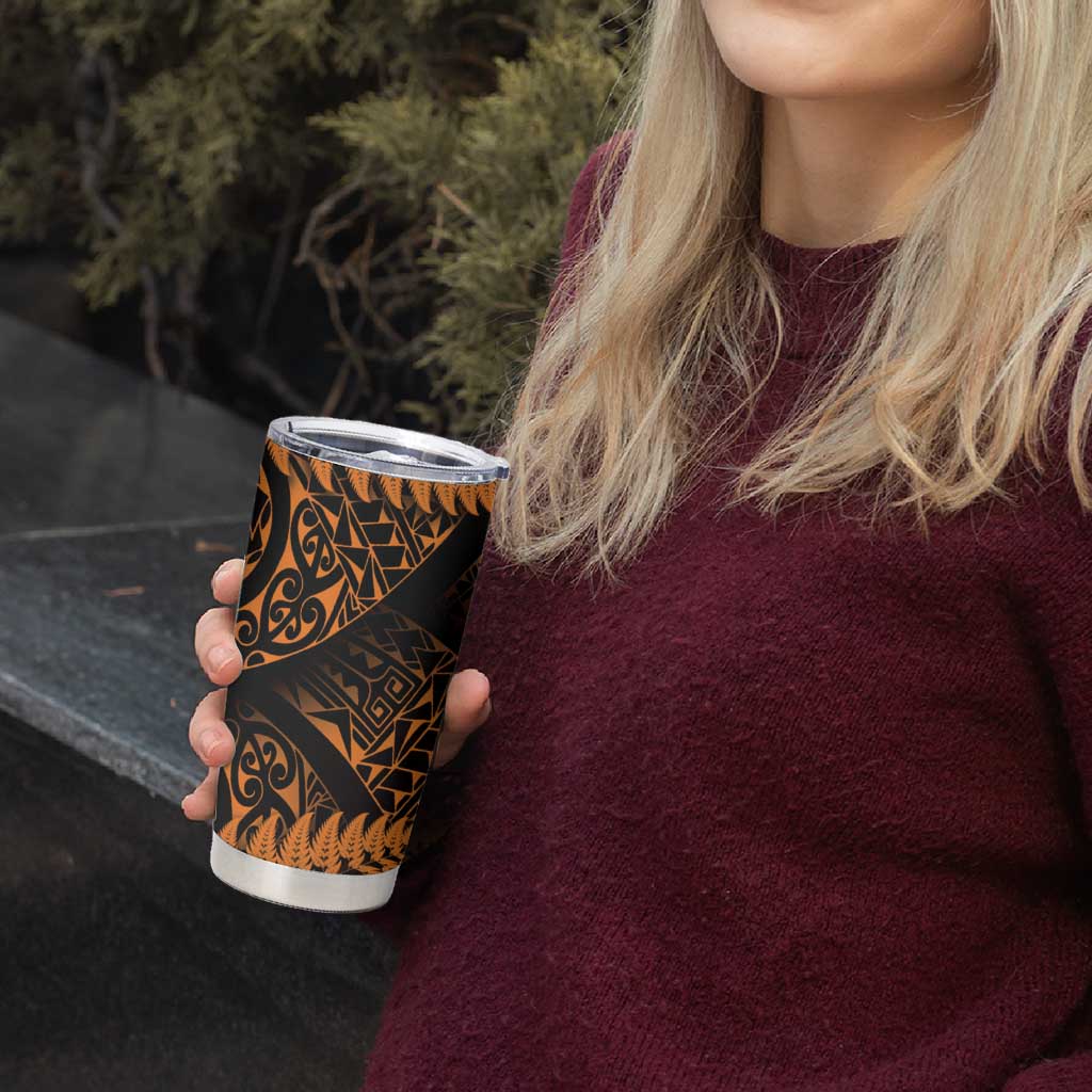 New Zealand Rugby Pacific Personalised Tumbler Cup All Gold Maori Pasifika Fern Pattern