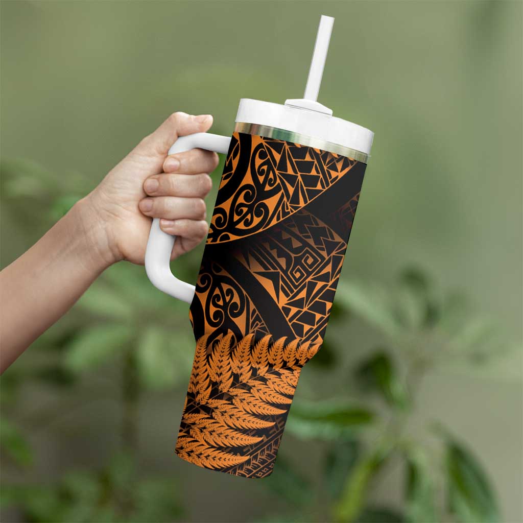 New Zealand Rugby Pacific Personalised Tumbler With Handle All Gold Maori Pasifika Fern Pattern
