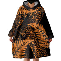 New Zealand Rugby Pacific Personalised Wearable Blanket Hoodie All Gold Maori Pasifika Fern Pattern