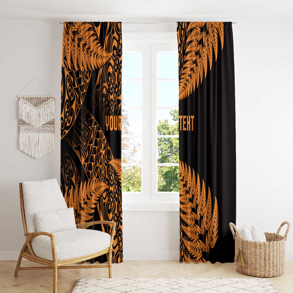 New Zealand Rugby Pacific Personalised Window Curtain All Gold Maori Pasifika Fern Pattern