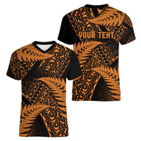 New Zealand Rugby Pacific Personalised Women V-Neck T-Shirt All Gold Maori Pasifika Fern Pattern LT9 - Polynesian Pride