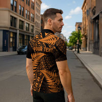 New Zealand Rugby Pacific Personalised Zipper Polo Shirt All Gold Maori Pasifika Fern Pattern - Polynesian Pride