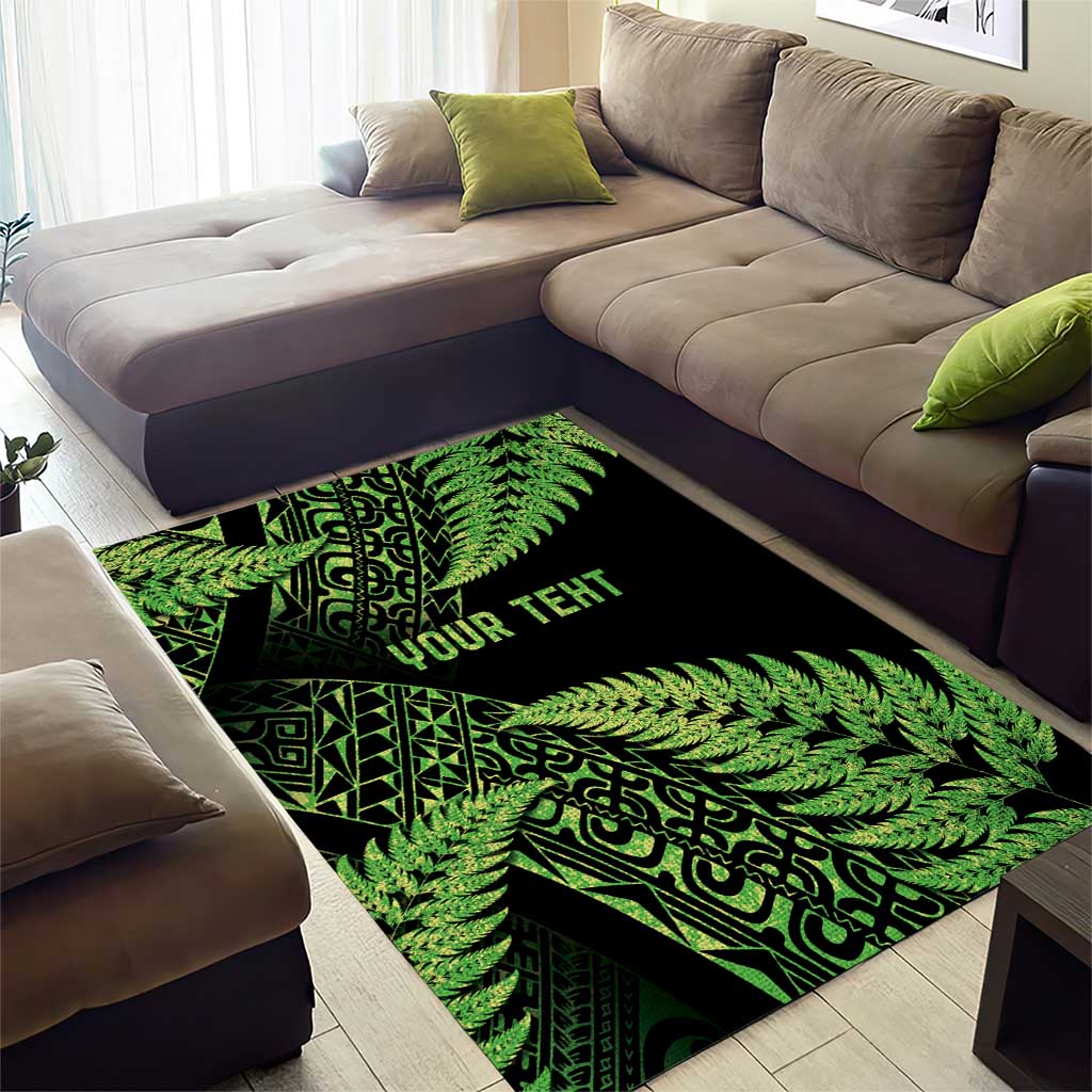 New Zealand Rugby Pacific Personalised Area Rug All Lime Maori Pasifika Fern Pattern