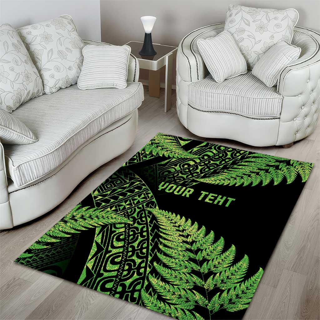 New Zealand Rugby Pacific Personalised Area Rug All Lime Maori Pasifika Fern Pattern