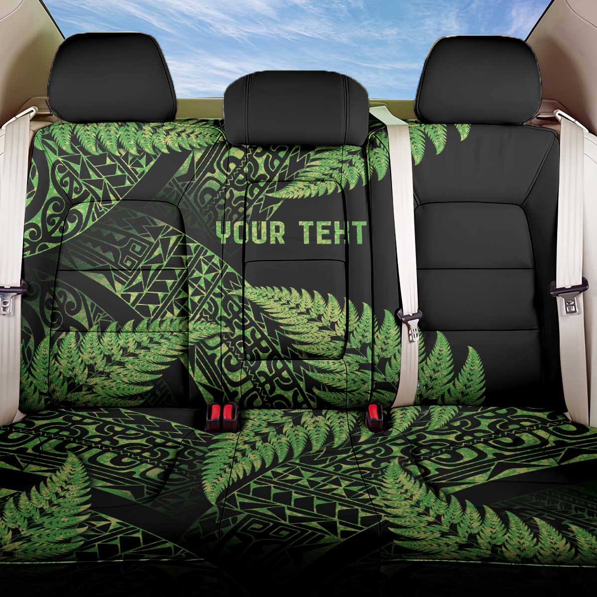 New Zealand Rugby Pacific Personalised Back Car Seat Cover All Lime Maori Pasifika Fern Pattern