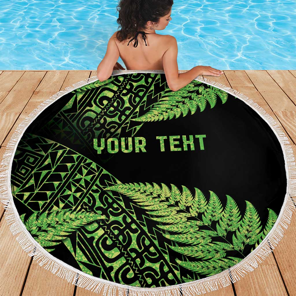 New Zealand Rugby Pacific Personalised Beach Blanket All Lime Maori Pasifika Fern Pattern
