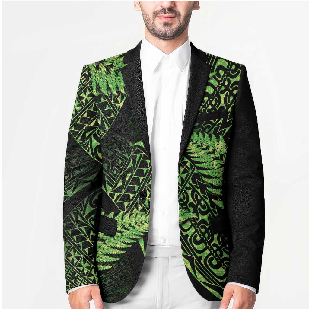 New Zealand Rugby Pacific Personalised Blazer All Lime Maori Pasifika Fern Pattern - Polynesian Pride