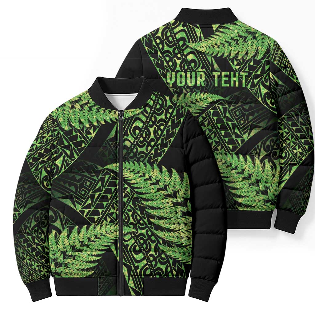 New Zealand Rugby Pacific Personalised Bomber Puffer Jacket All Lime Maori Pasifika Fern Pattern - Polynesian Pride