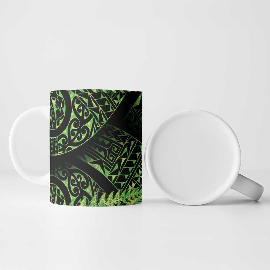 New Zealand Rugby Pacific Personalised Ceramic Mug All Lime Maori Pasifika Fern Pattern - Polynesian Pride