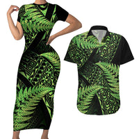 New Zealand Rugby Pacific Personalised Couples Matching Short Sleeve Bodycon Dress and Hawaiian Shirt All Lime Maori Pasifika Fern Pattern LT9 Lime - Polynesian Pride
