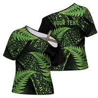 New Zealand Rugby Pacific Personalised Cross Shoulder Shirt All Lime Maori Pasifika Fern Pattern - Polynesian Pride