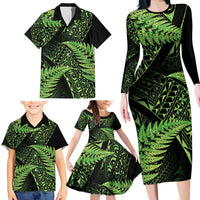 New Zealand Rugby Pacific Personalised Family Matching Long Sleeve Bodycon Dress and Hawaiian Shirt All Lime Maori Pasifika Fern Pattern LT9 - Polynesian Pride