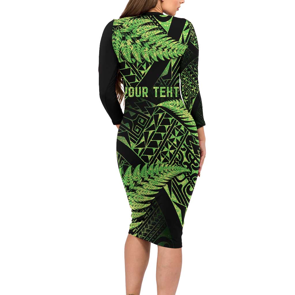 New Zealand Rugby Pacific Personalised Family Matching Long Sleeve Bodycon Dress and Hawaiian Shirt All Lime Maori Pasifika Fern Pattern LT9 - Polynesian Pride
