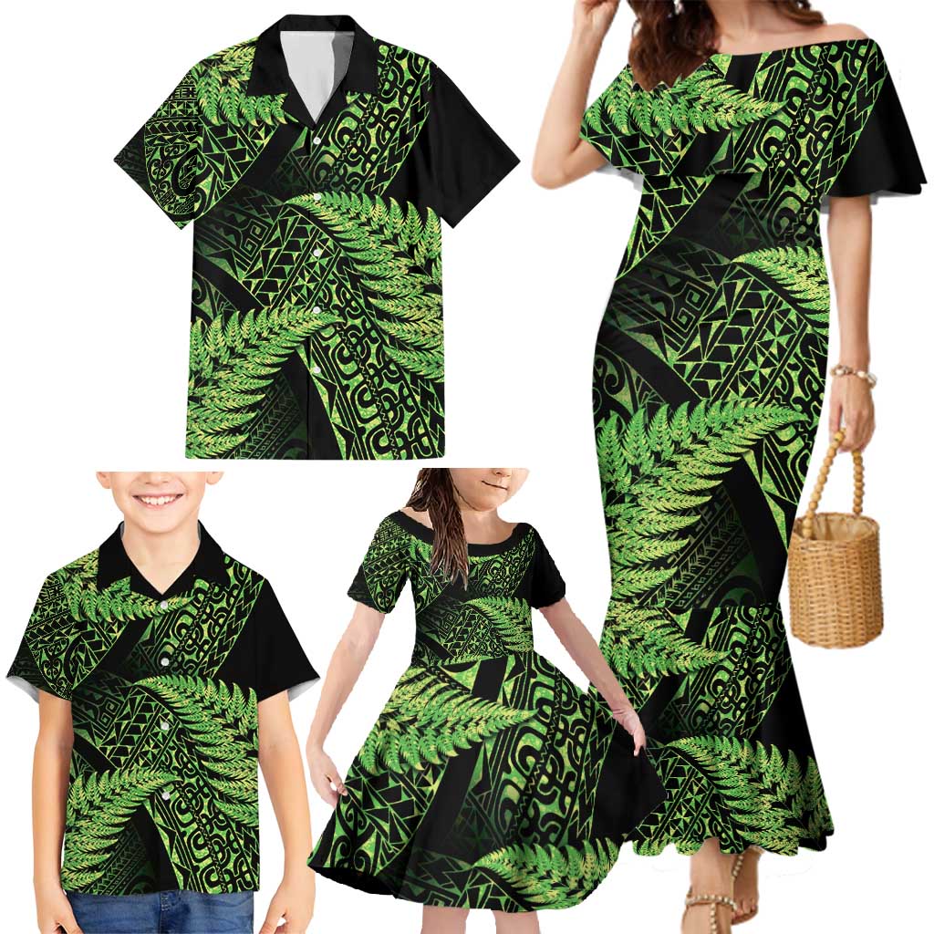 New Zealand Rugby Pacific Personalised Family Matching Mermaid Dress and Hawaiian Shirt All Lime Maori Pasifika Fern Pattern LT9 - Polynesian Pride