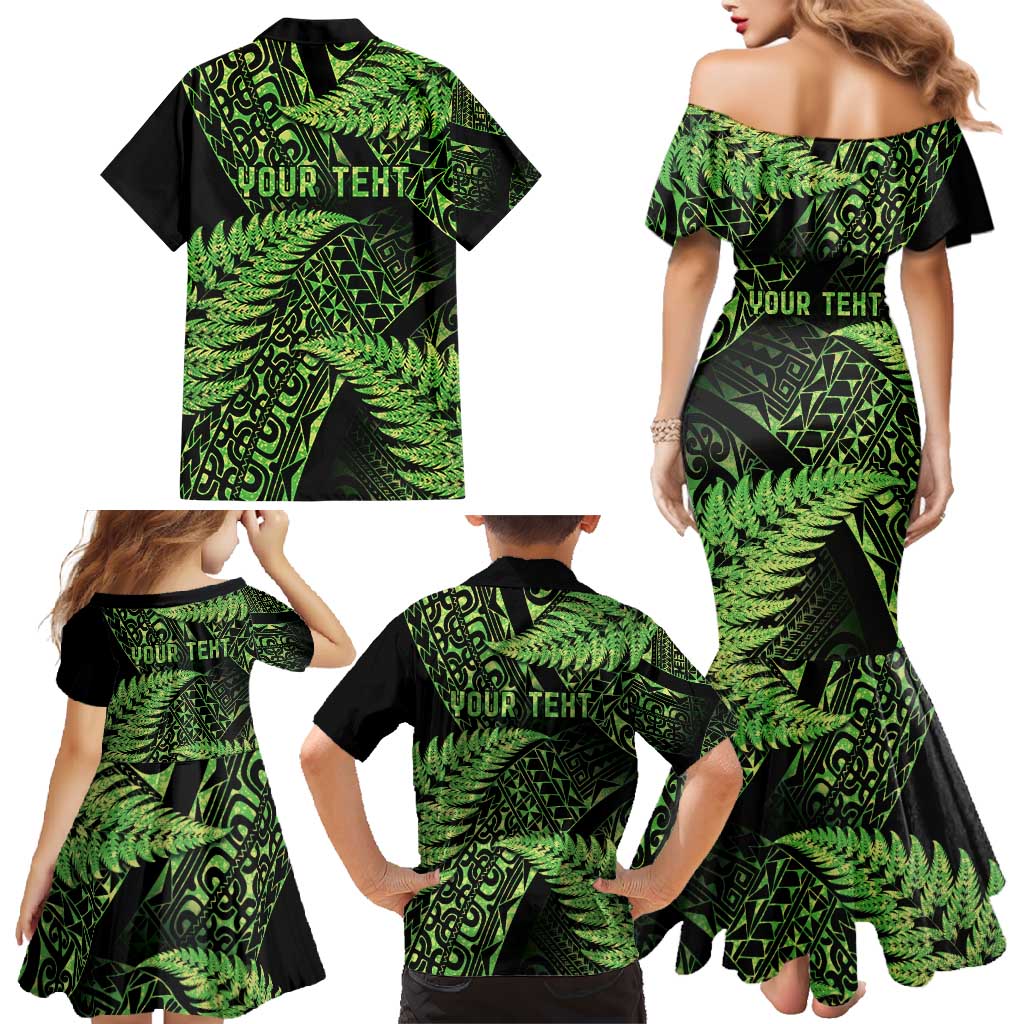 New Zealand Rugby Pacific Personalised Family Matching Mermaid Dress and Hawaiian Shirt All Lime Maori Pasifika Fern Pattern LT9 - Polynesian Pride