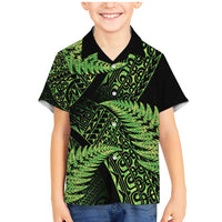 New Zealand Rugby Pacific Personalised Family Matching Mermaid Dress and Hawaiian Shirt All Lime Maori Pasifika Fern Pattern LT9 Son's Shirt Lime - Polynesian Pride