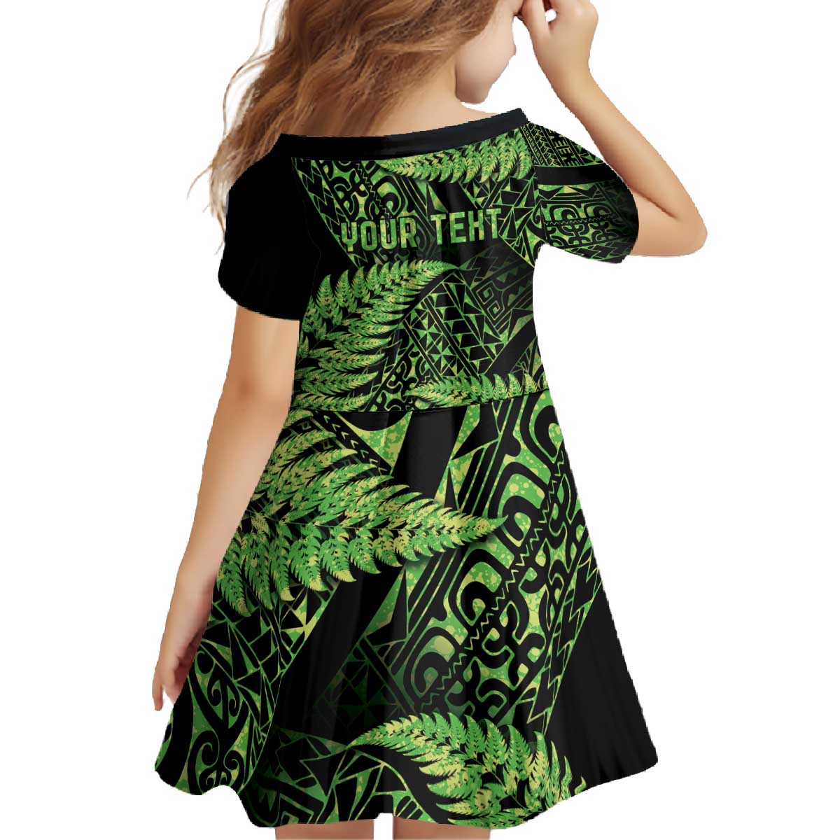 New Zealand Rugby Pacific Personalised Family Matching Off The Shoulder Long Sleeve Dress and Hawaiian Shirt All Lime Maori Pasifika Fern Pattern LT9 - Polynesian Pride