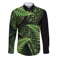 New Zealand Rugby Pacific Personalised Family Matching Off The Shoulder Long Sleeve Dress and Hawaiian Shirt All Lime Maori Pasifika Fern Pattern LT9 Dad's Shirt - Long Sleeve Lime - Polynesian Pride