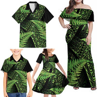 New Zealand Rugby Pacific Personalised Family Matching Off Shoulder Maxi Dress and Hawaiian Shirt All Lime Maori Pasifika Fern Pattern