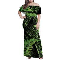 New Zealand Rugby Pacific Personalised Family Matching Off Shoulder Maxi Dress and Hawaiian Shirt All Lime Maori Pasifika Fern Pattern