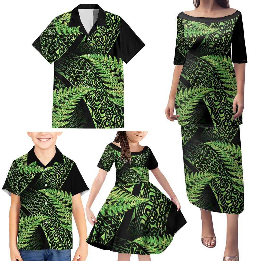 New Zealand Rugby Pacific Personalised Family Matching Puletasi and Hawaiian Shirt All Lime Maori Pasifika Fern Pattern