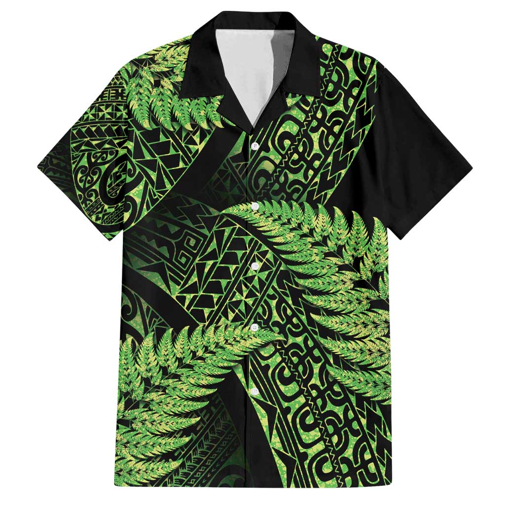 New Zealand Rugby Pacific Personalised Family Matching Puletasi and Hawaiian Shirt All Lime Maori Pasifika Fern Pattern LT9 Dad's Shirt - Short Sleeve Lime - Polynesian Pride