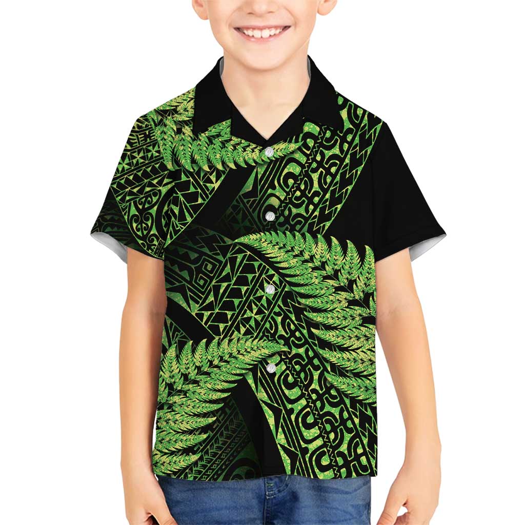 New Zealand Rugby Pacific Personalised Family Matching Puletasi and Hawaiian Shirt All Lime Maori Pasifika Fern Pattern LT9 Son's Shirt Lime - Polynesian Pride