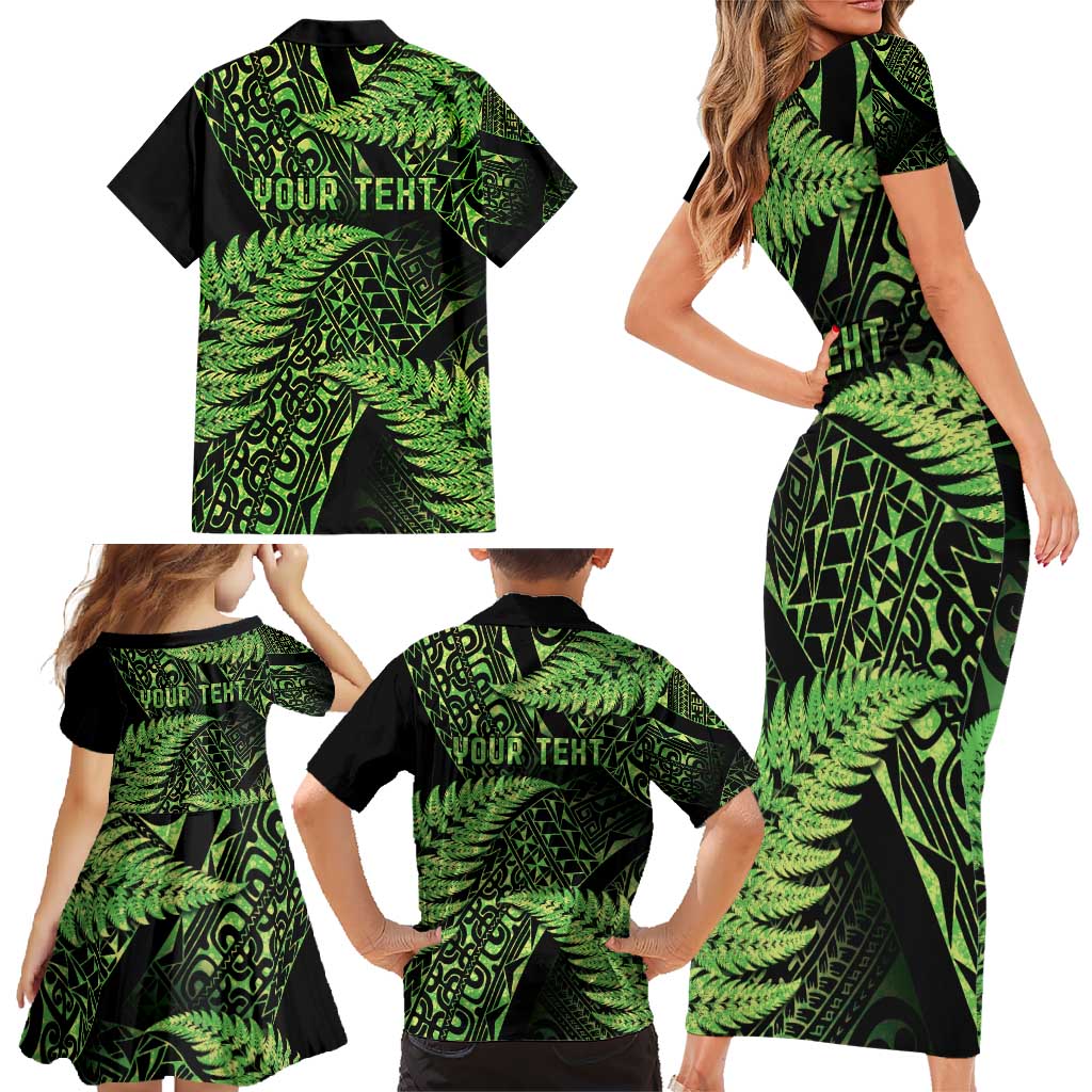New Zealand Rugby Pacific Personalised Family Matching Short Sleeve Bodycon Dress and Hawaiian Shirt All Lime Maori Pasifika Fern Pattern LT9 - Polynesian Pride