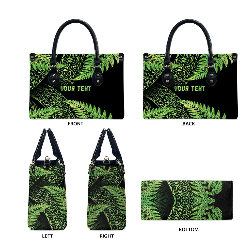 New Zealand Rugby Pacific Personalised Leather Bag All Lime Maori Pasifika Fern Pattern - Polynesian Pride