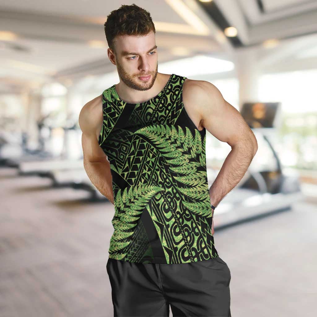 New Zealand Rugby Pacific Personalised Men Tank Top All Lime Maori Pasifika Fern Pattern