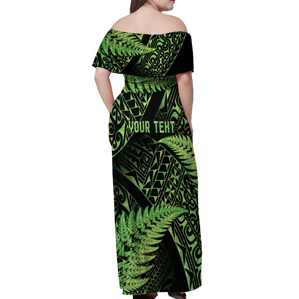 New Zealand Rugby Pacific Personalised Off Shoulder Maxi Dress All Lime Maori Pasifika Fern Pattern