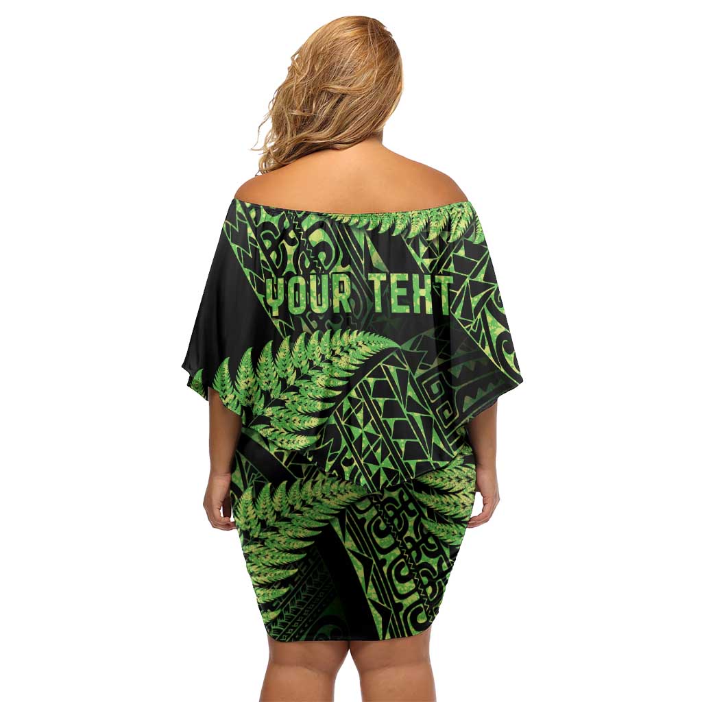 New Zealand Rugby Pacific Personalised Off Shoulder Short Dress All Lime Maori Pasifika Fern Pattern
