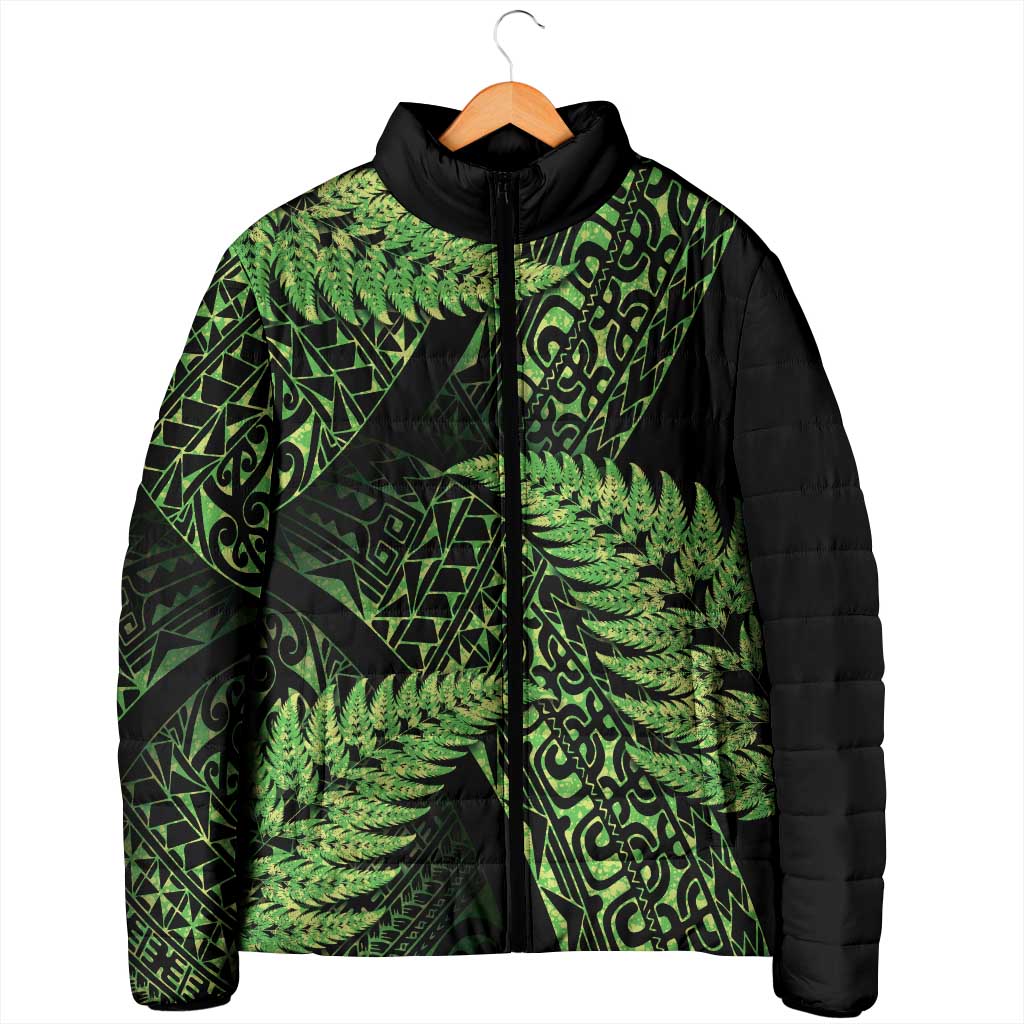 New Zealand Rugby Pacific Personalised Padded Jacket All Lime Maori Pasifika Fern Pattern - Polynesian Pride