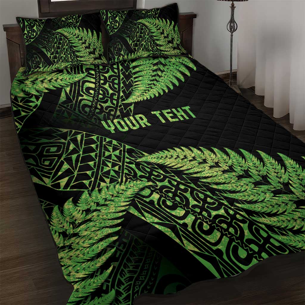 New Zealand Rugby Pacific Personalised Quilt Bed Set All Lime Maori Pasifika Fern Pattern