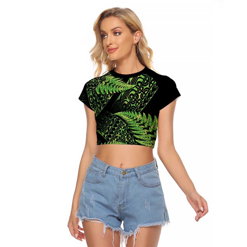 New Zealand Rugby Pacific Personalised Raglan Cropped T Shirt All Lime Maori Pasifika Fern Pattern