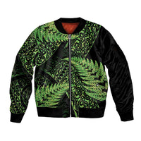 New Zealand Rugby Pacific Personalised Sleeve Zip Bomber Jacket All Lime Maori Pasifika Fern Pattern