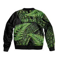 New Zealand Rugby Pacific Personalised Sleeve Zip Bomber Jacket All Lime Maori Pasifika Fern Pattern
