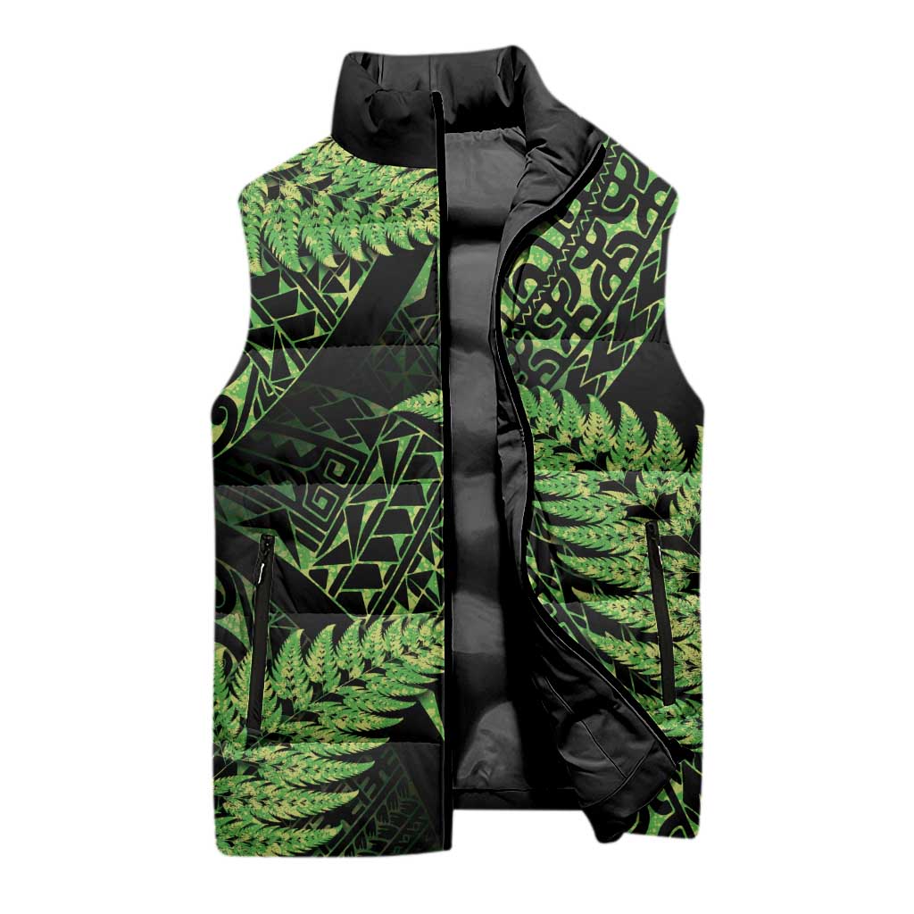 New Zealand Rugby Pacific Personalised Sleeveless Puffer Jacket All Lime Maori Pasifika Fern Pattern - Polynesian Pride