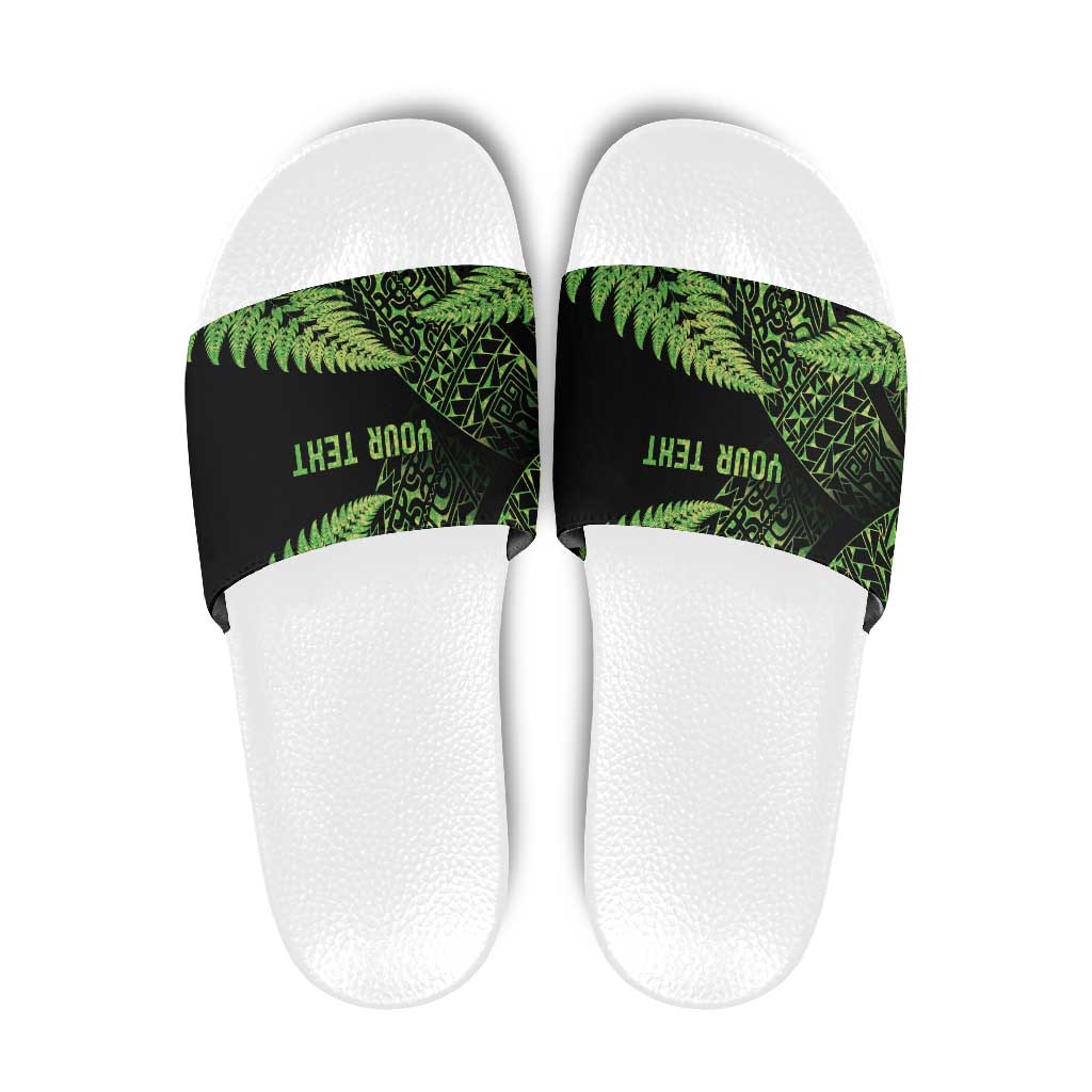 New Zealand Rugby Pacific Personalised Slide Sandals All Lime Maori Pasifika Fern Pattern - Polynesian Pride