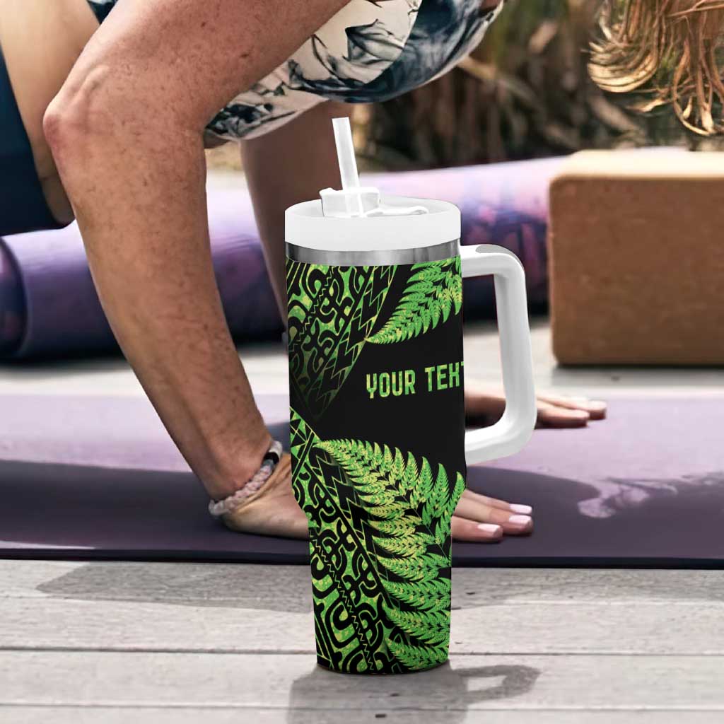 New Zealand Rugby Pacific Personalised Tumbler With Handle All Lime Maori Pasifika Fern Pattern