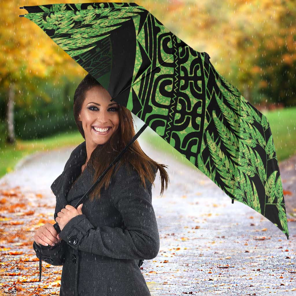New Zealand Rugby Pacific Personalised Umbrella All Lime Maori Pasifika Fern Pattern - Polynesian Pride