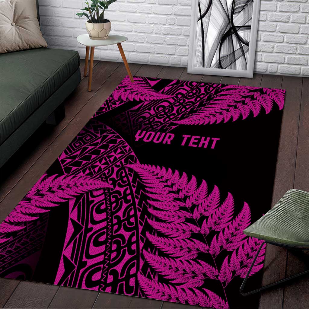New Zealand Rugby Pacific Personalised Area Rug All Pink Maori Pasifika Fern Pattern