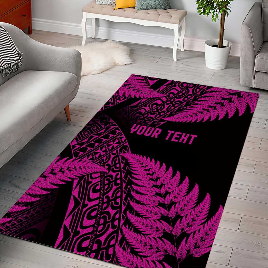 New Zealand Rugby Pacific Personalised Area Rug All Pink Maori Pasifika Fern Pattern