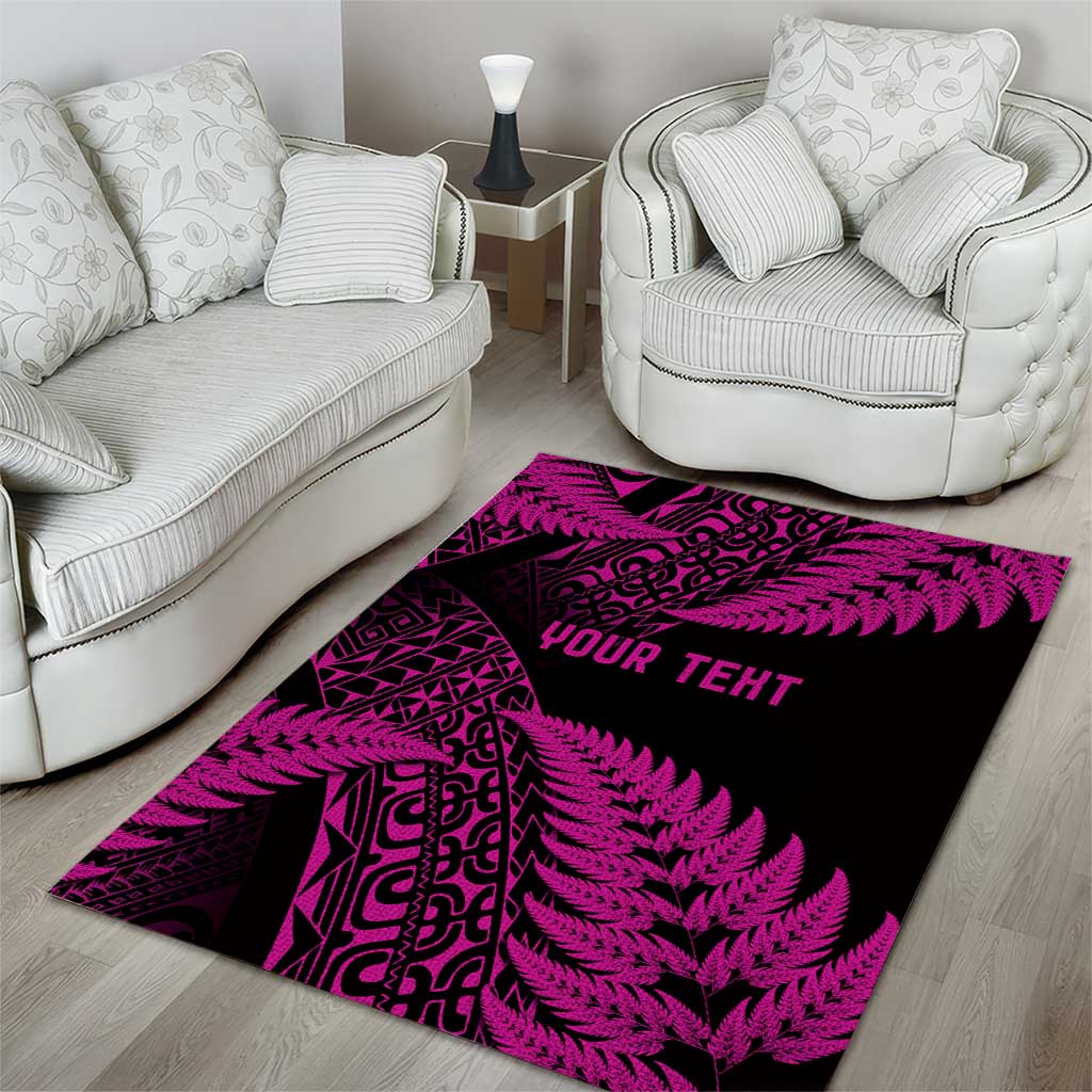 New Zealand Rugby Pacific Personalised Area Rug All Pink Maori Pasifika Fern Pattern