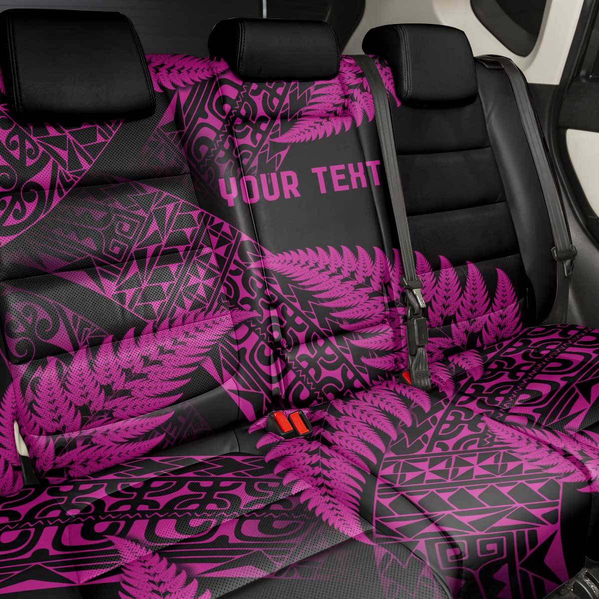 New Zealand Rugby Pacific Personalised Back Car Seat Cover All Pink Maori Pasifika Fern Pattern